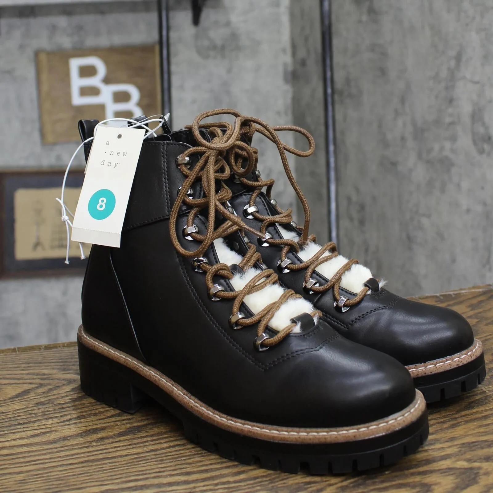 A New Day Womens Leighton Hiking Boots with Memory Foam Insole 85973869 Black 8M
