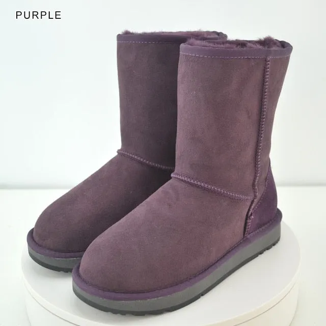 Basic Winter Snow Boots for Women Sheepskin Suede Leather