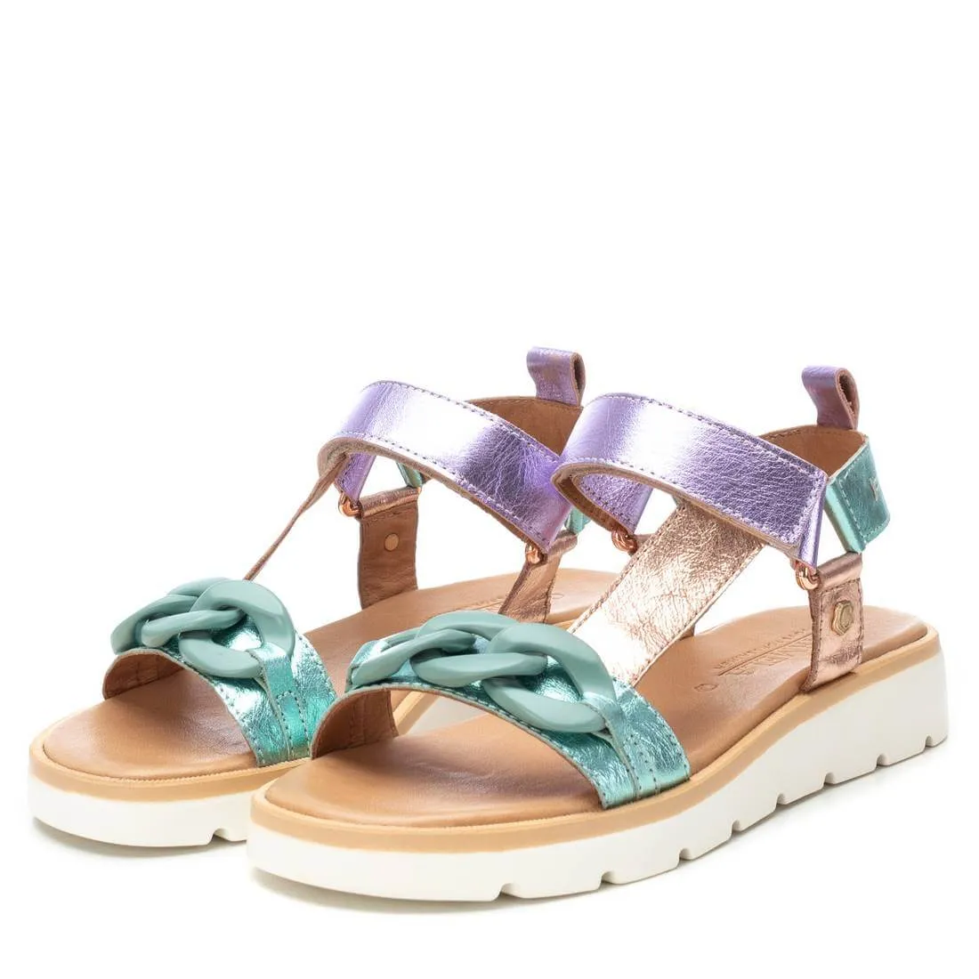 Carmela Multi Metallic Leather Curb Chain Sandals