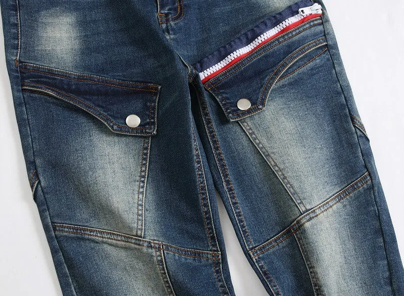 Fit Straight Pants Zipper Denim Mid Waisted Jeans Men's Jeans