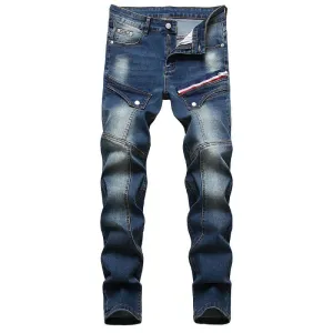 Fit Straight Pants Zipper Denim Mid Waisted Jeans Men's Jeans
