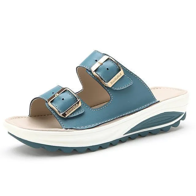 Genuine Leather Casual Buckle Clogs