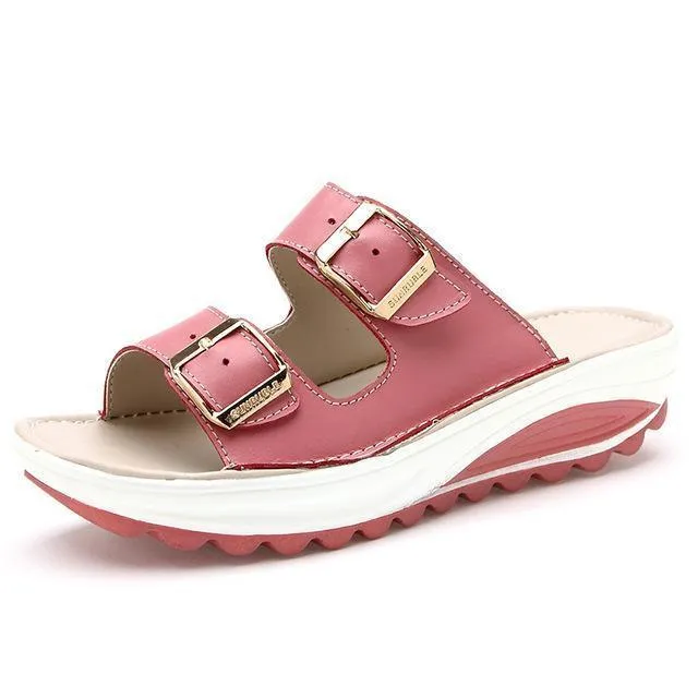 Genuine Leather Casual Buckle Clogs
