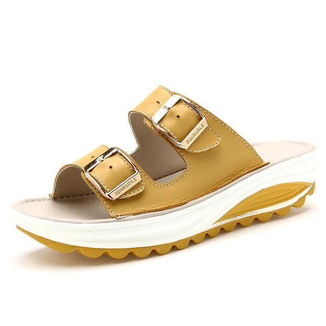 Genuine Leather Casual Buckle Clogs