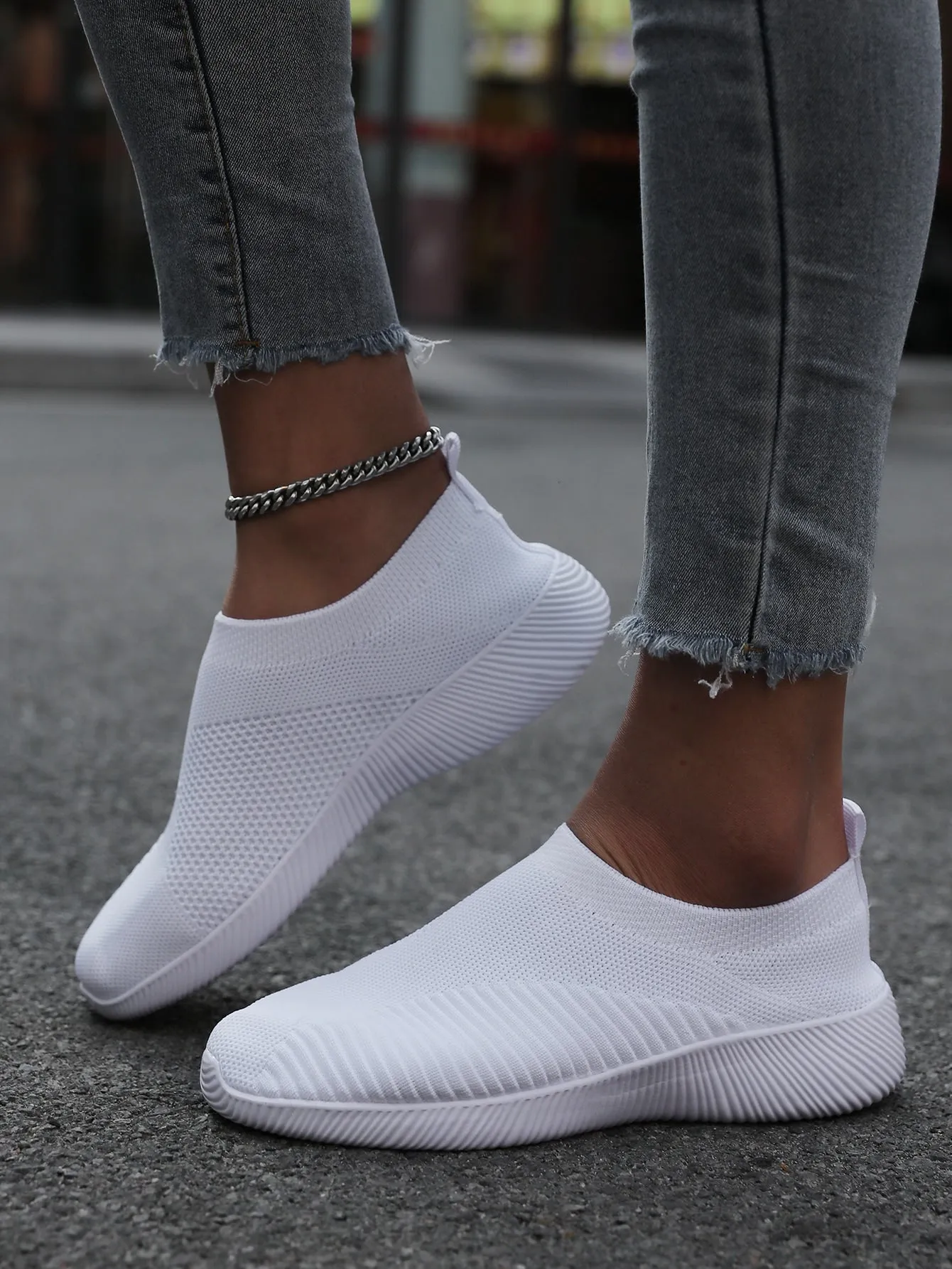 Knit Detail Slip-on Outdoor Sneakers