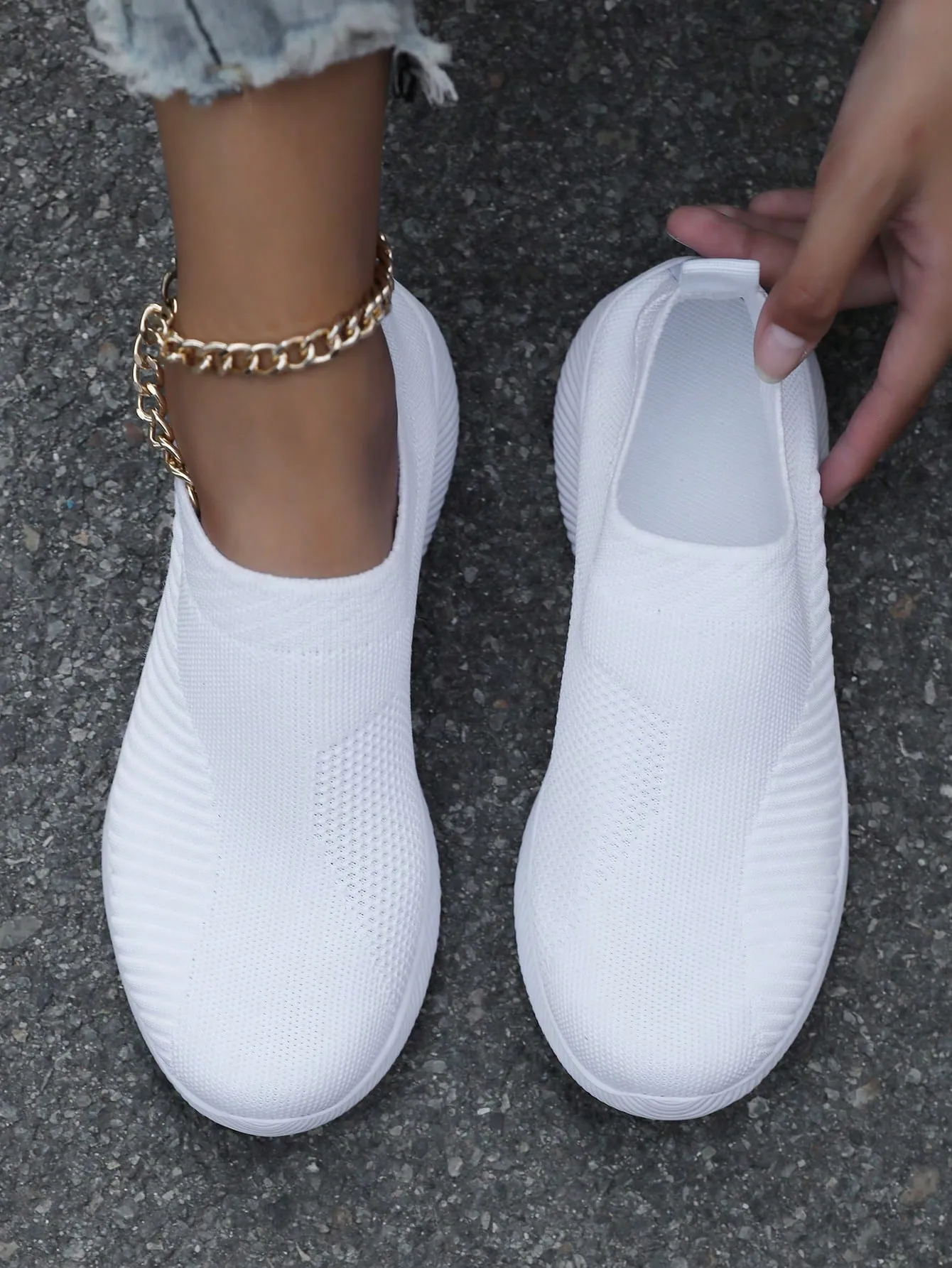 Knit Detail Slip-on Outdoor Sneakers