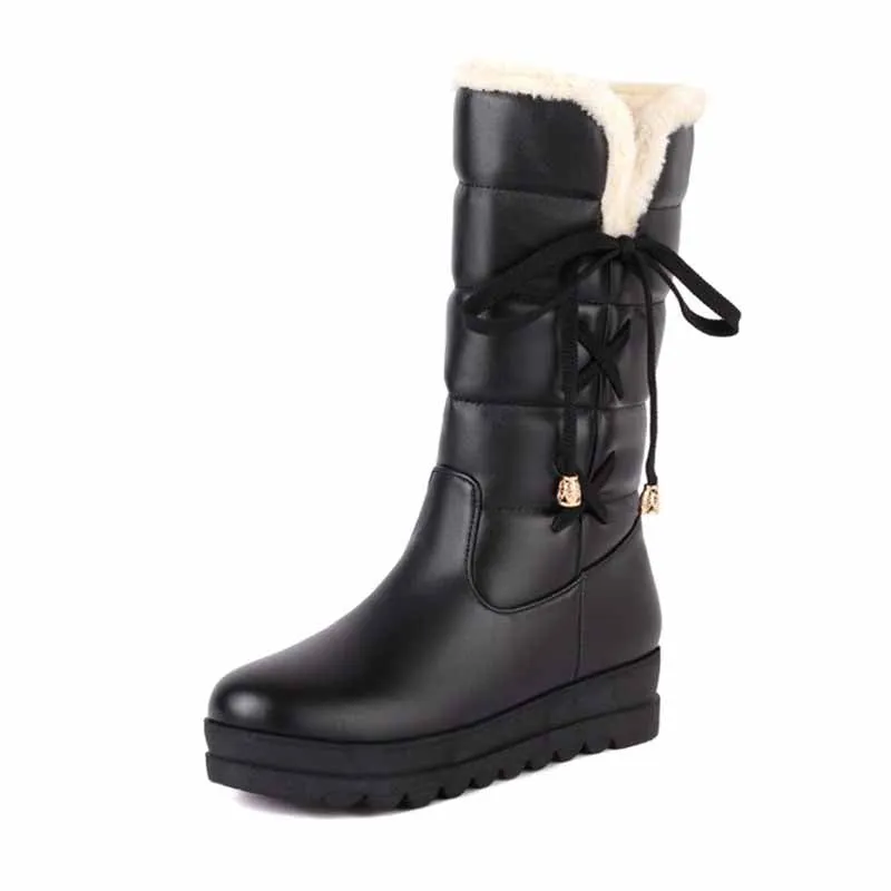 Ladies Warm Snow Boot Mid-calf Winter PU Leather Boots