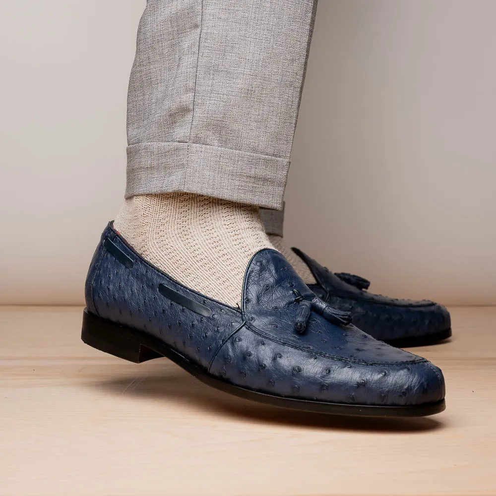 Marco Di Milano Aubiere Navy Ostrich Quill Tassel Loafers