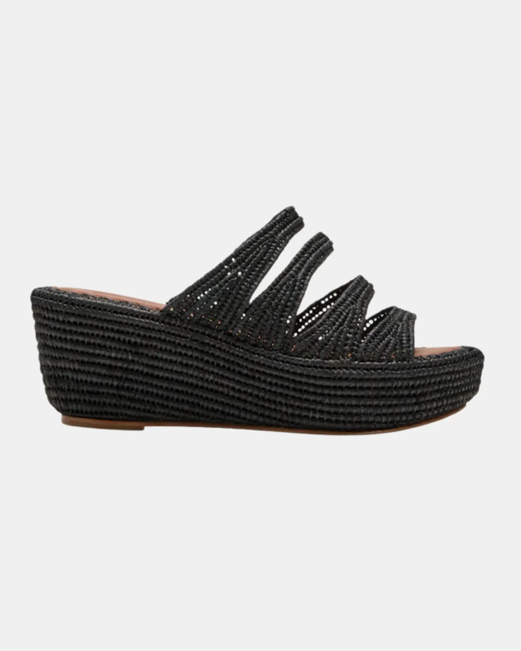 MEDI RAFFIA WEDGE SLIDE SANDALS IN BLACK