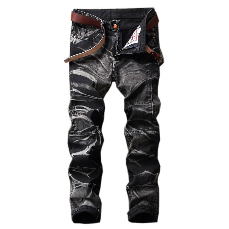 Men's Jeans Washed Vintage Jeans Straight Pants Mid Waist Jeans