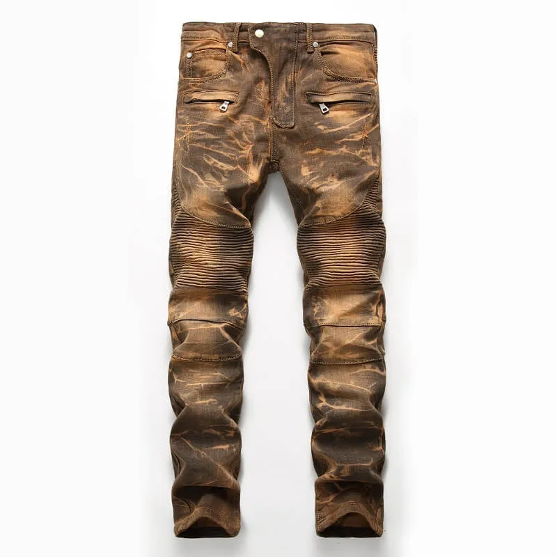 Motorcycle Casual Straight Pants Men's Jeans Mid Waisted Jeans