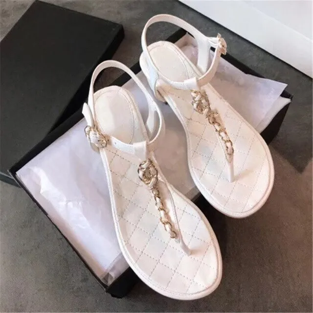 New Summer Sweet Women's Sandals Classic Chain Low Heels Women's Shoes Office/Outside Soft Comfortable Ladies Casual Shoes