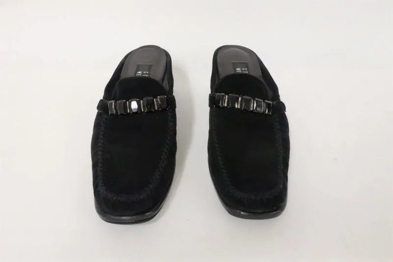 Stuart Weitzman Mules Black Jeweled Suede Size 7.5 Low Heel Slip-On Loafers