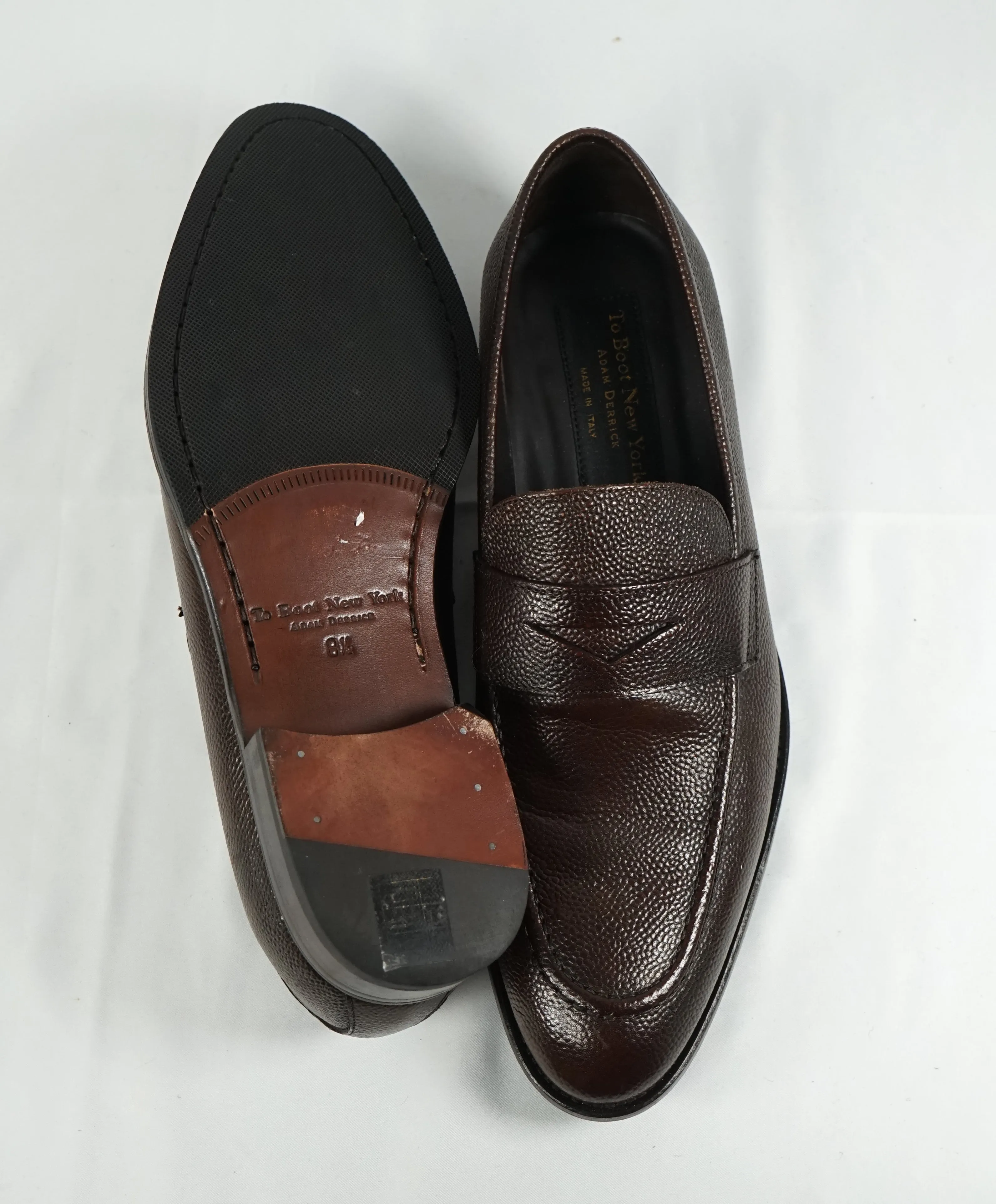 TO BOOT NEW YORK - “James” Brown Pebbled Leather Round Penny Loafers - 8.5