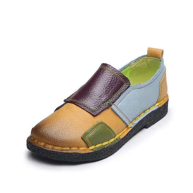 Women Ladies Female Shoes Flats Mother Shoes Cow Genuine Leather Loafers