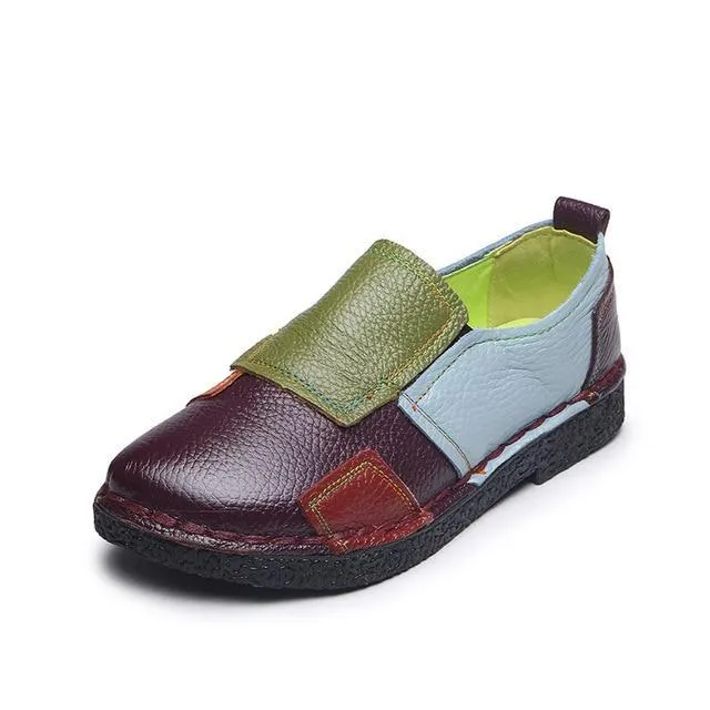 Women Ladies Female Shoes Flats Mother Shoes Cow Genuine Leather Loafers